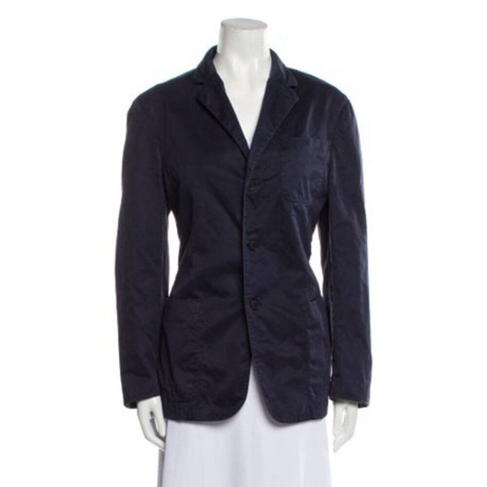 Prada Authentic Solid Midnight Blue Long Sleeve Blazer Jacket US 12 IT 48 Large